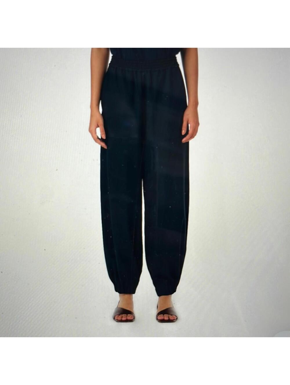 Tibi Black Elastic Cuff Wide-Leg Pants